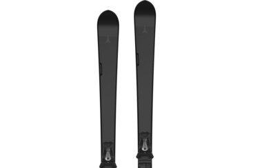 A pair of black Atomic skis
